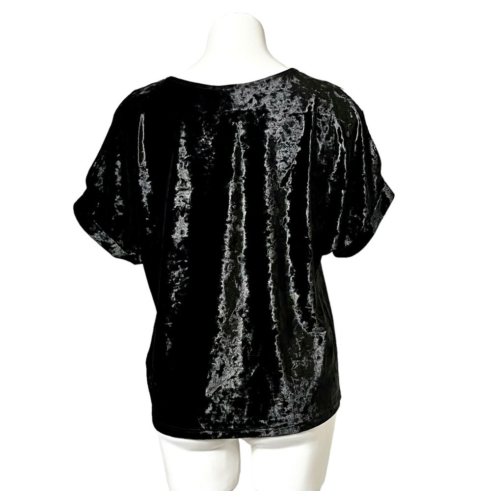 W5 Anthropologie Crushed Velvet Cold Shoulder Top Size Small Black - Picture 3 of 4